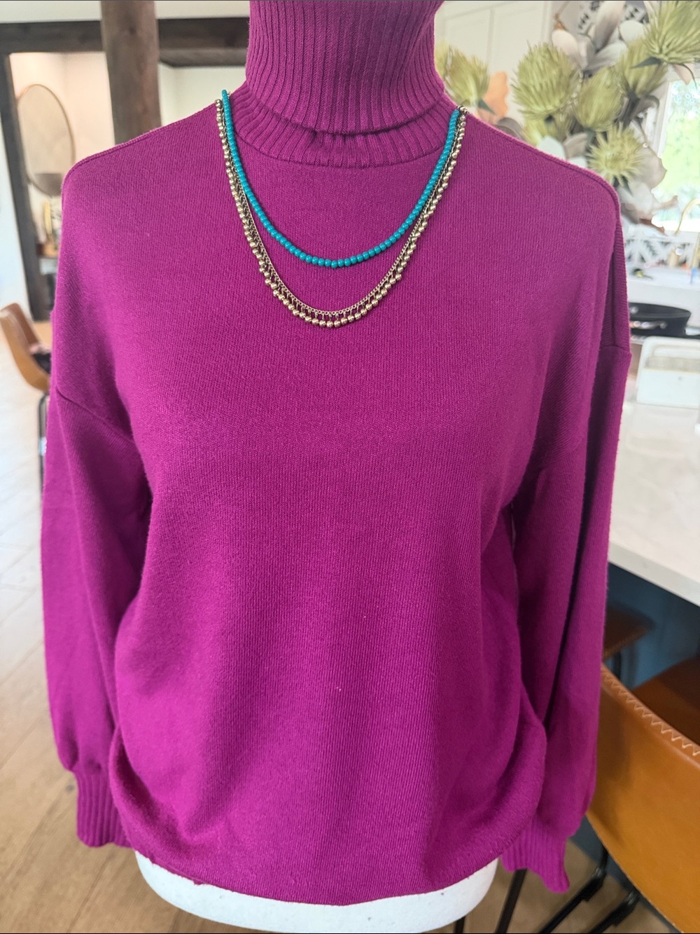 Autumn Women’s Magenta Turtleneck Sweater - Classic Knit Small
